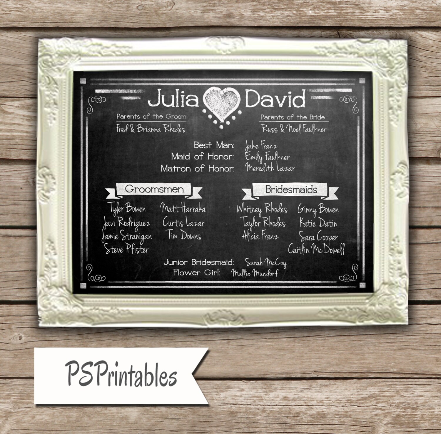 Wedding Bridal Party Sign Chalkboard Design Rustic | Etsy