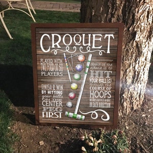 CROQUET rules sign wood design-yard games - instant download printable file - croquet game - wedding games - lawn games