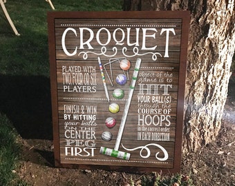 CROQUET rules sign wood design-yard games - instant download printable file - croquet game - wedding games - lawn games