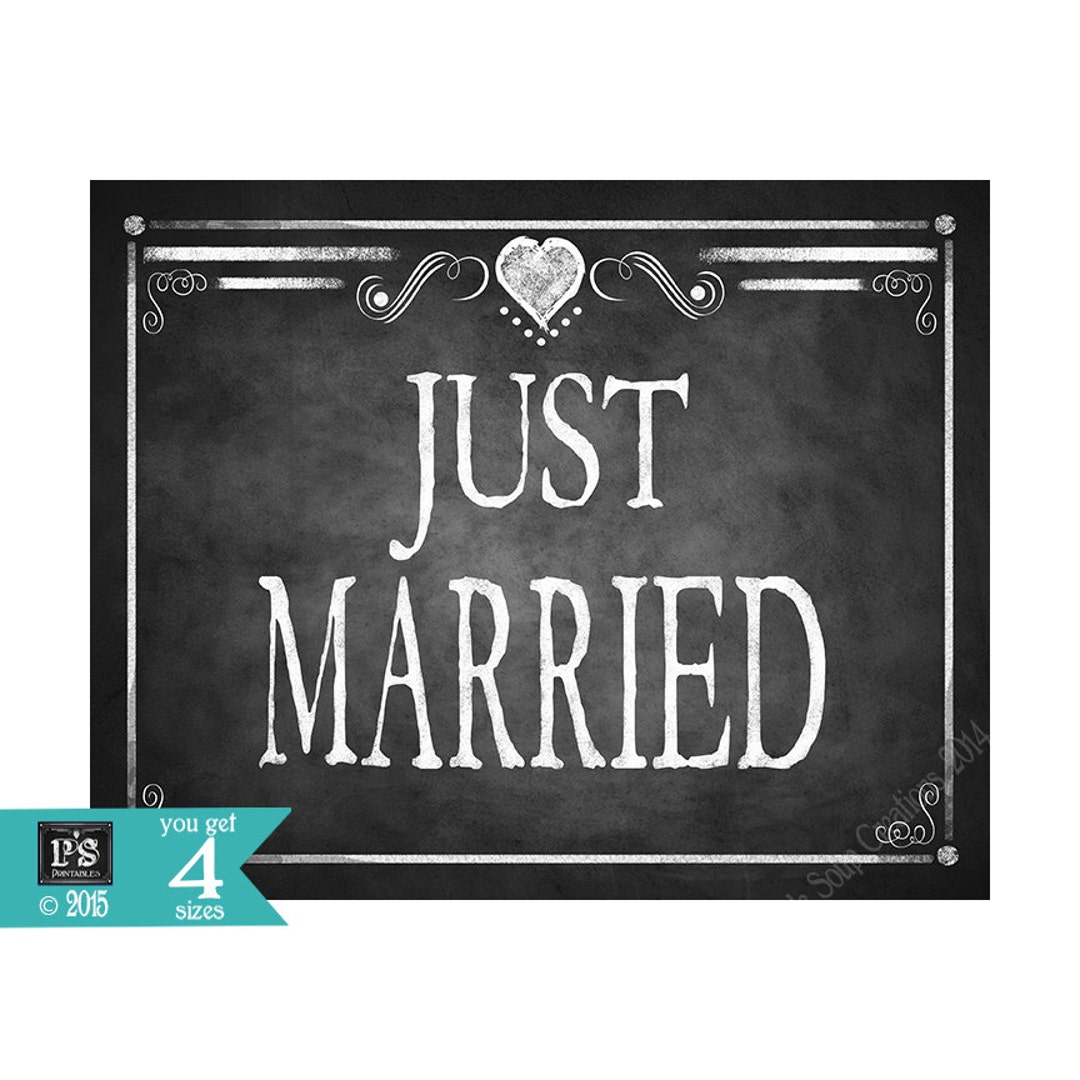Printable JUST MARRIED Sign Instant Download Digital File 4 Sizes DIY ...