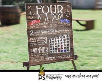 Yard Games for Weddings Sign | PRINTABLE yard games wood poster, Four in a Row Game Sign, Backyard BBQ games, Four in a Row Game