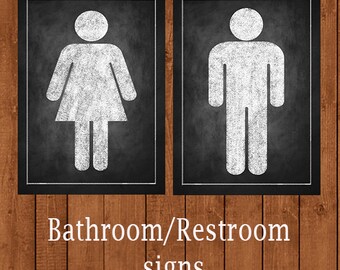 Rustic Chalkboard style RESTROOM Bathroom signs DIY | Etsy