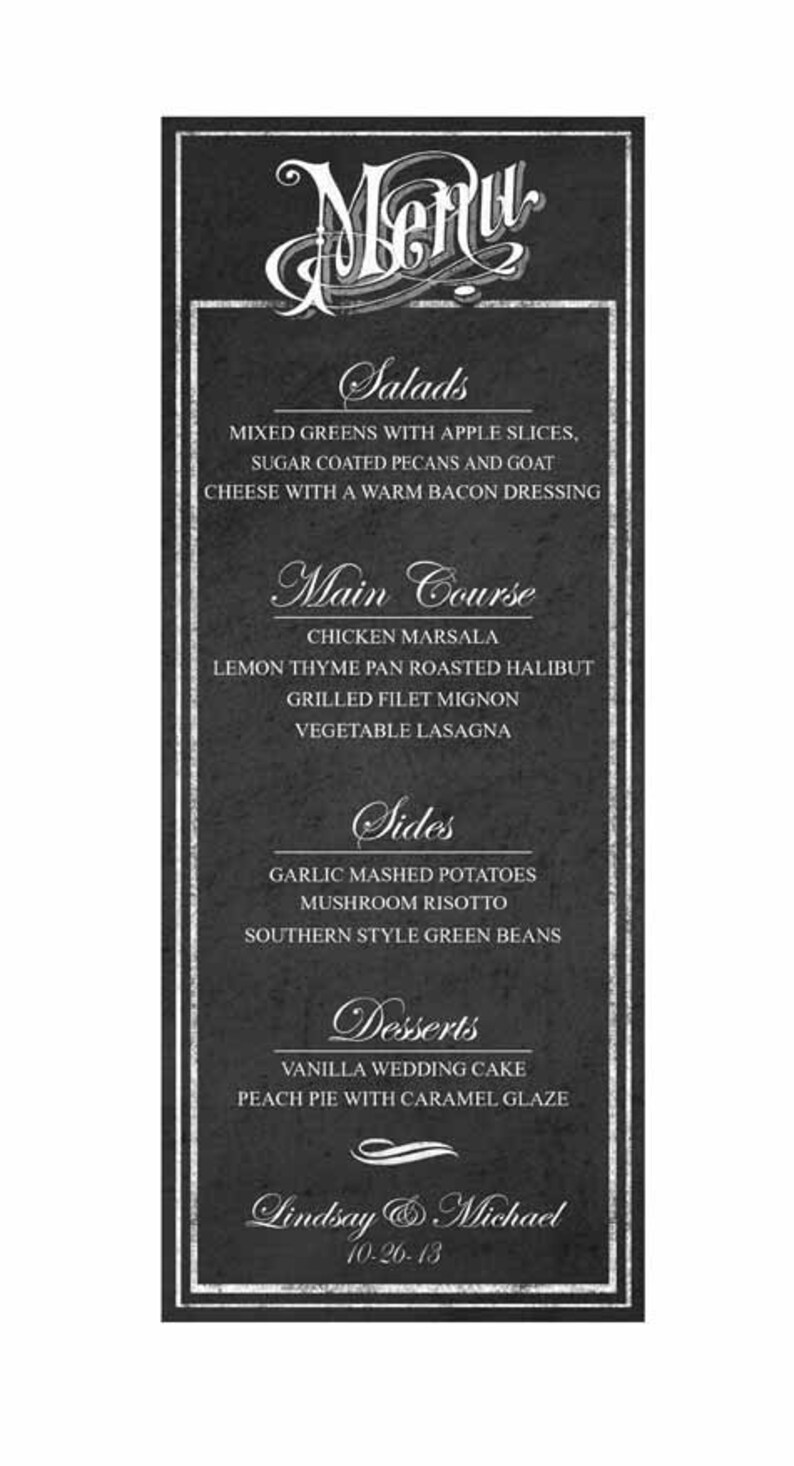 DIY Custom Menu PRINTABLE Chalkboard Menu, Printable Menu, Wedding Menu printable, Wedding Printable, Printable Wedding, DIY Wedding Decor image 3