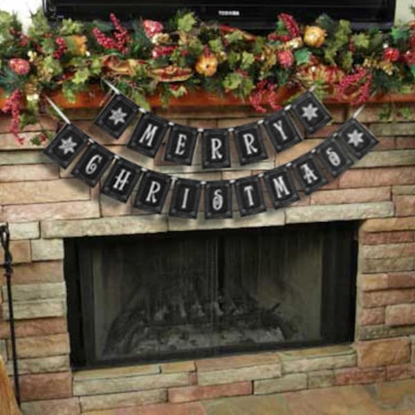 MERRY CHRISTMAS large Christmas Banner - Download and Printable - DIY - Chalkboard style - Black and White