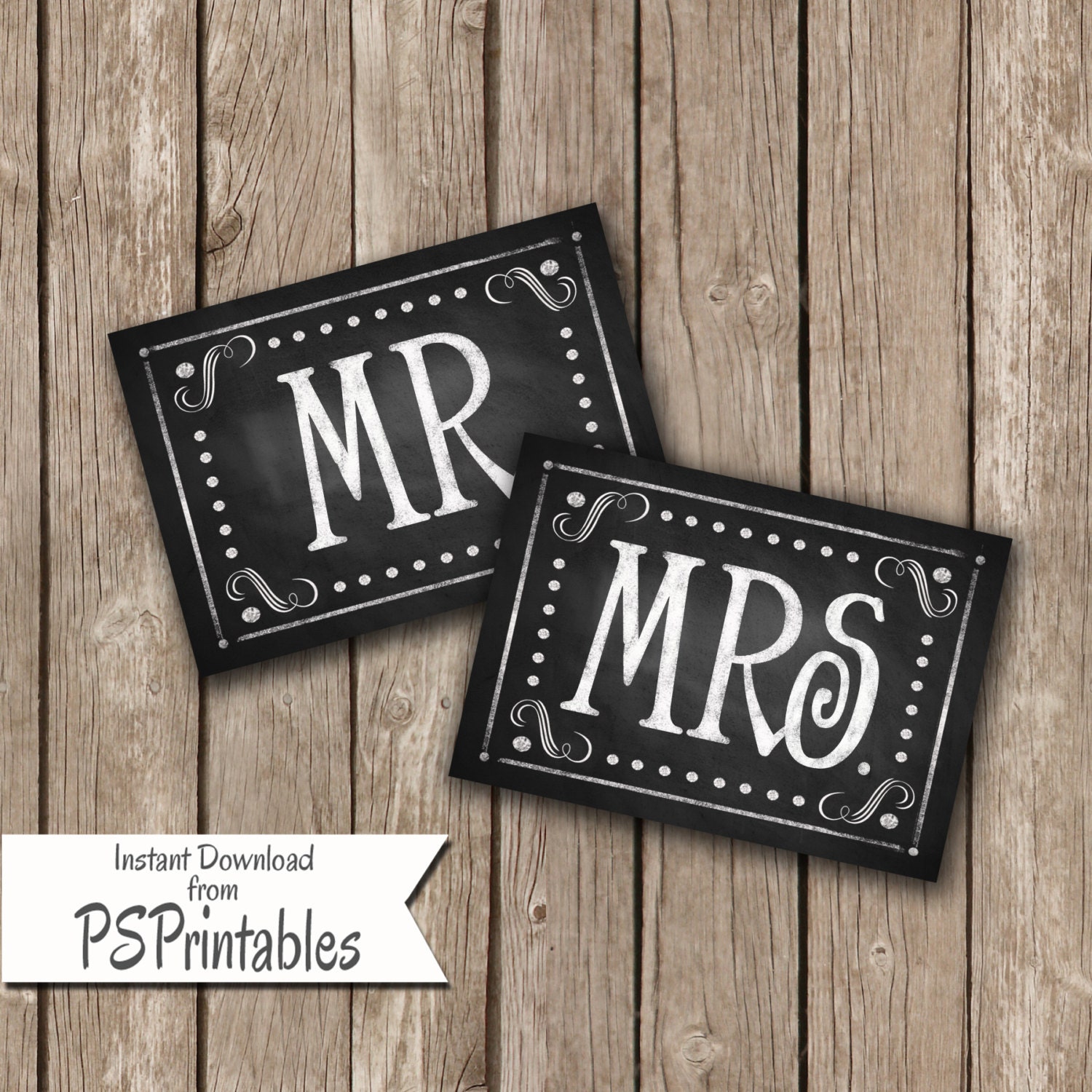 DIY Printable Wedding MR &amp; MRS chair signs in chalkboard style | Etsy