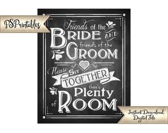 Wedding Seating Sign | PRINTABLE Seating Poster, Chalkboard Wedding Sign, Rustic Wedding Signage, Wedding Decor, Sit Together Plenty of Room