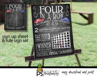 Yard Games for Weddings Sign | PRINTABLE yard games poster, Four in a Row Game Sign, Backyard BBQ games, Four in a Row Game