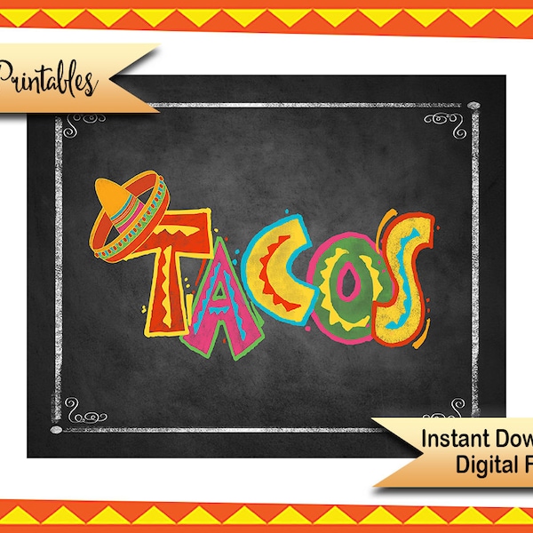 Printable Taco Sign, Fiesta Taco Sign, Fiesta Wedding Sign, Birdthday Fiesta Party sign, Mexican Taco Sign, Party food signs DIY party decor