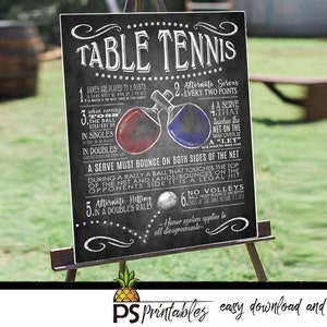 Game sign TABLE TENNIS | printable game poster, table tennis rule sign, table tennis game sign, table tennis game