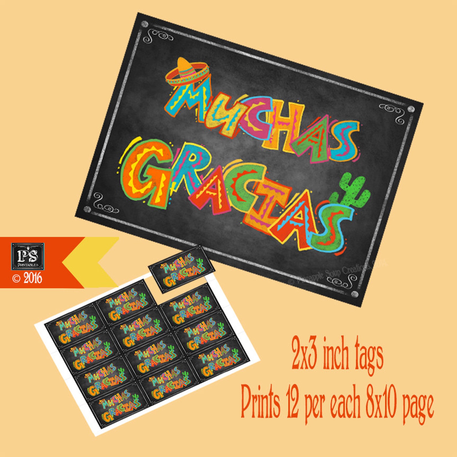 Printable Muchas Gracias Fiesta Party Tags Favor Tags Muchas - Etsy