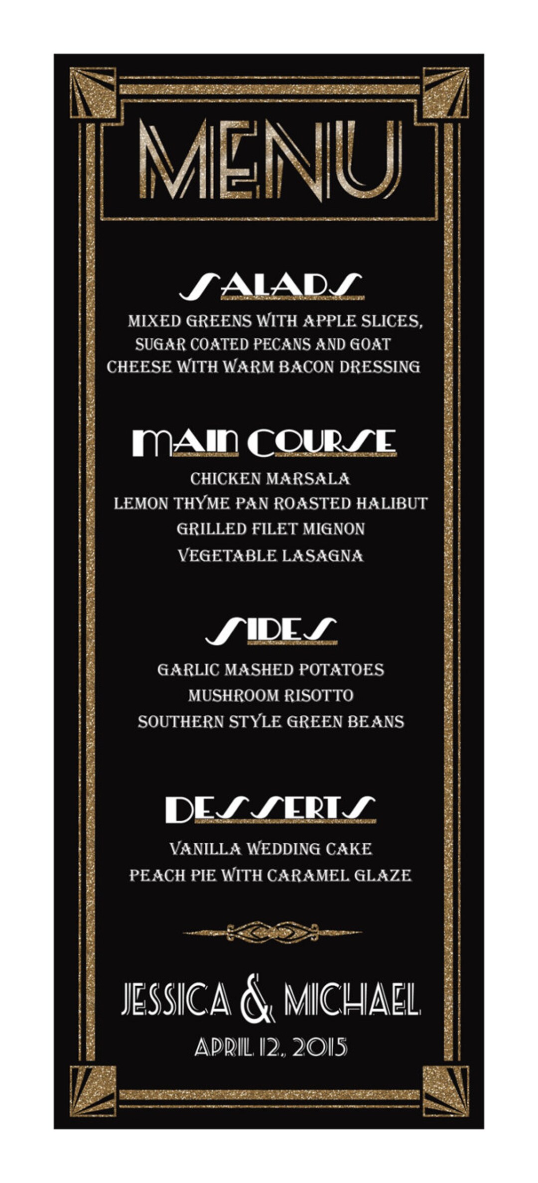 Custom DIY Printable Wedding Menu With a Art Deco PRINTABLE Roaring 20