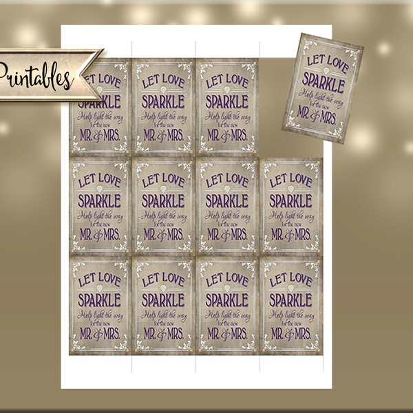 Let Love Sparkle Sparkler Send Off Tags | PRINTABLE Sparkler Tags,  Print your own Tags, Purple Wedding, Wedding Send off, DIY Wedding Decor