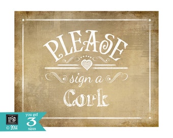 Please sign a Cork Printable Wedding Vintage sign - download digital file - DIY - Vintage Heart Collection - Wedding Signage