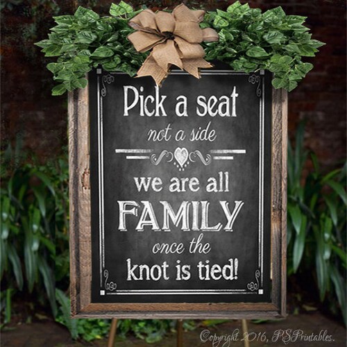 Pick a Seat Not a Side Printable Sunflower Wedding Chalkboard - Etsy