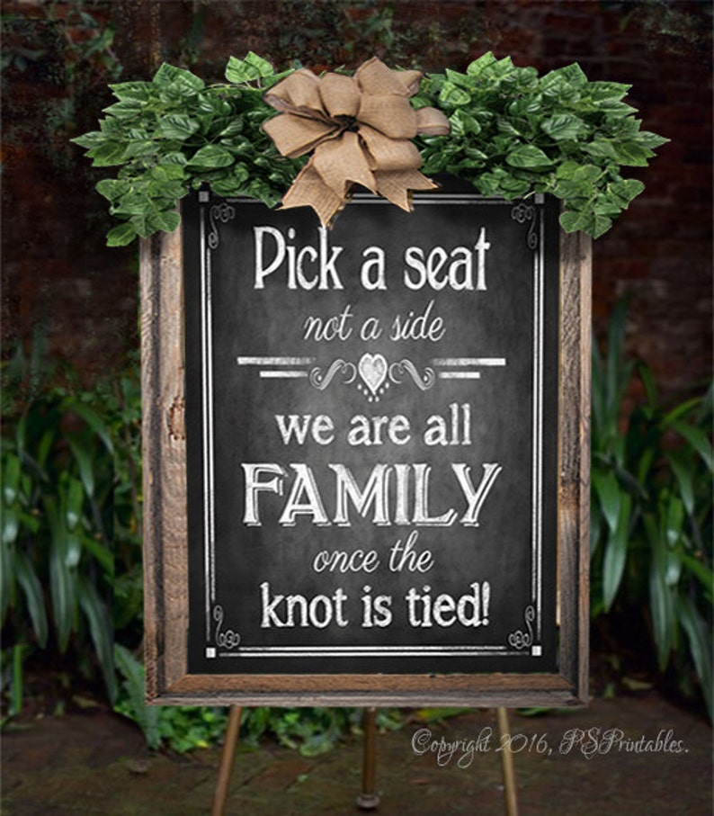 Pick a Seat Not a Side PRINTABLE Wedding Sign Chalkboard - Etsy