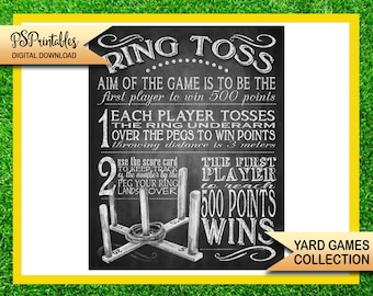 Ring Toss Yard Game Sign | PRINTABLE yard games poster, Chalkboard Party Printables, Backyard Party Decor, BBQ Yard Games, Lawn Games Sign