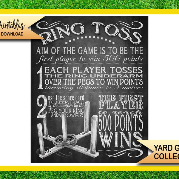 Ring Toss Yard Game Sign | PRINTABLE yard games poster, Chalkboard Party Printables, Backyard Party Decor, BBQ Yard Games, Lawn Games Sign