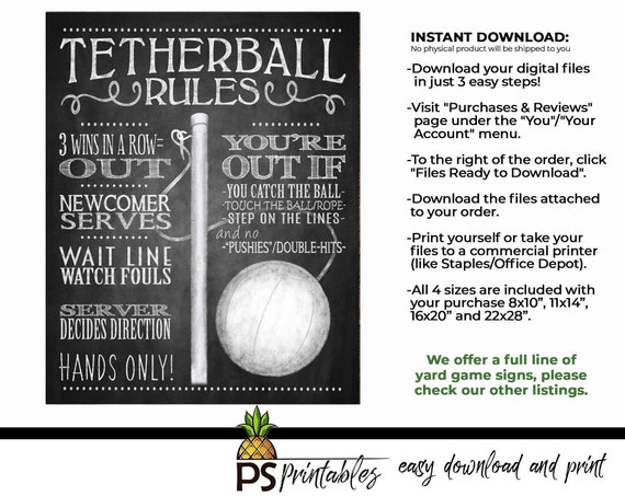 TETHERBALL Yard Game Sign PRINTABLE Backyard Party Chalkboard Style  Tetherball Sign Tether Ball Game Sign L Printable Yard Game Sign -   Sweden