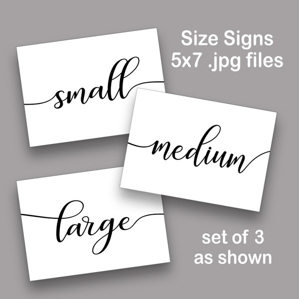 Flip Flop Size Signs | PRINTABLE Black and White Small, Medium and Large Size Sign, DIY Retail Signs, Modern Store Signs