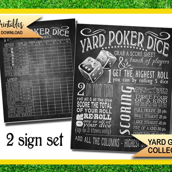 yard games - yard dice game sign - bbq games -yard poker - poker dice sign - printable yard game sign -  wedding yard games - lawn dice game