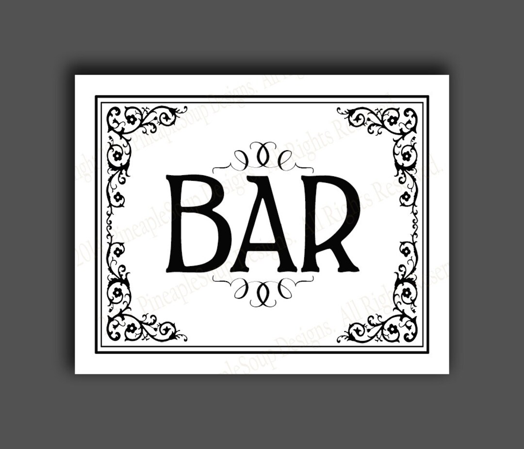 Printable Bar Sign Instant Download Digital File DIY Black Tie ...