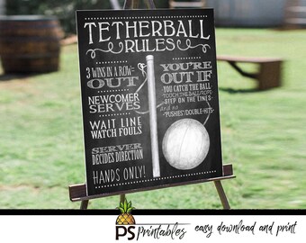 TETHERBALL Yard Game Sign | PRINTABLE Backyard party Chalkboard Style Tetherball Sign - Tether Ball Game Sign l printable yard game sign