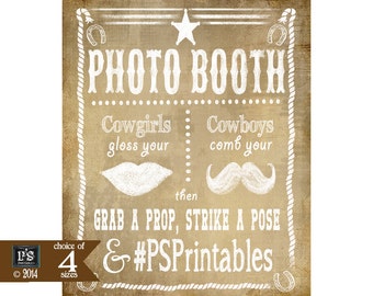 Personalized Western Photo booth Printable File with your social media hashtag - DIY vintage style photo booth sign