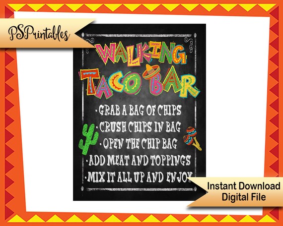 Walking Taco Bar Sign Printable Party Sign Walking Taco - Etsy