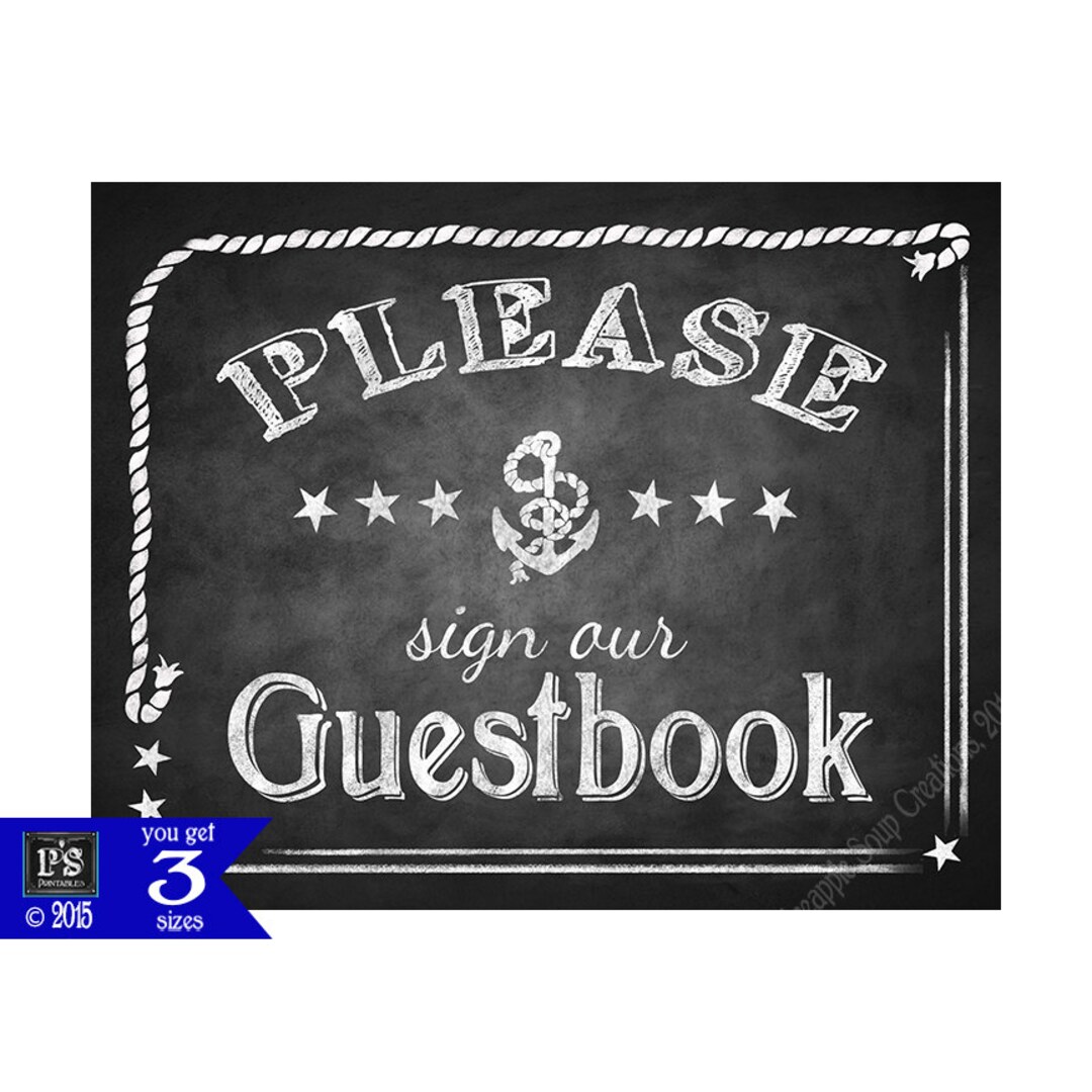 Printable Wedding Chalkboard Sign PLEASE Sign Our GUESTBOOK Instant ...