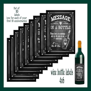 Printable Wine Labels for Message in a Bottle 1st 10th Year - Etsy