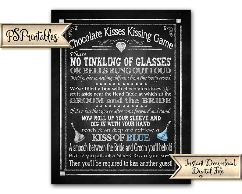 Chocolate Kisses Game Wedding Sign Printable Silver Blue Etsy