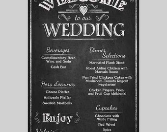 Personalized Welcome to our Wedding PRINTABLE Menu | DIY Wedding Menu, Chalkboard Wedding Decor, Rustic Decorations, Barn Wedding Signs