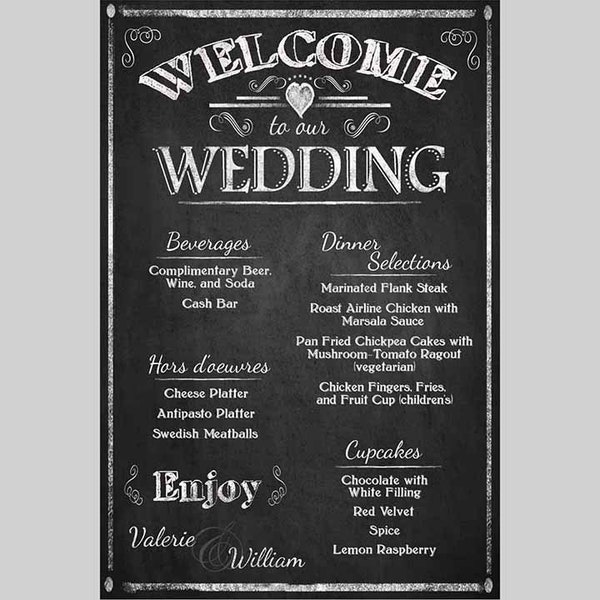 Personalized Welcome to our Wedding PRINTABLE Menu | DIY Wedding Menu, Chalkboard Wedding Decor, Rustic Decorations, Barn Wedding Signs