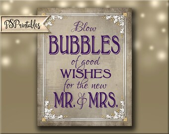 Printable Bubbles Send Off Wedding sign - Blow Bubbles of Good Wishes for the new Mr. & Mrs., Victorian Wedding sign, Old Lace Collection