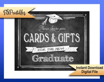 Class of 2022 Graduation sign, CARDS & GIFTS graduation printable sign, cards for graduate sige , chalkboard grad sign, graduation party