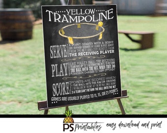 YELLOW TRAMPOLINE | printable Backyard BBQ Lawn Game Sign in Chalkboard Style - party game