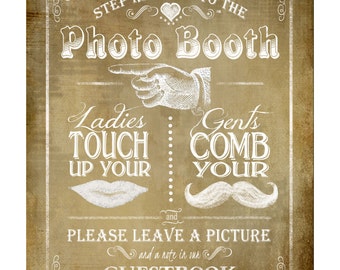 Instant Download Wedding PHOTO BOOTH with pointing hand-ladies lips gents stache- DIY - Vintage Collection