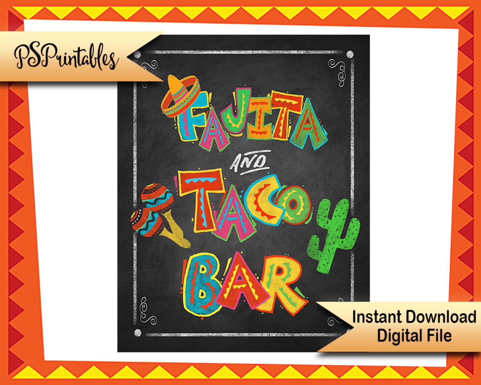 Fiesta Party Fajita & Taco Bar Sign, Fiesta Chalkboard Sign, Birthday