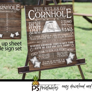 Cornhole Rules Yard Game Sign | PRINTABLE Cornhole Sign With Signup ...