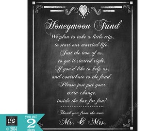 Honeymoon Fund Printable Sign - DIY Instant Download -  Rustic Heart Collection Version 2 - wedding signs - wedding instant download