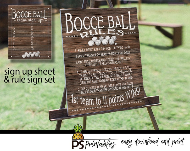 BOCCE BALL sign up and rules sign set in wood designyard Etsy