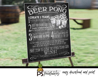 Yard Games for Weddings Sign | PRINTABLE yard games poster, Beer Pong Game Sign, Backyard BBQ games, chalkboard Beer Pong game sign