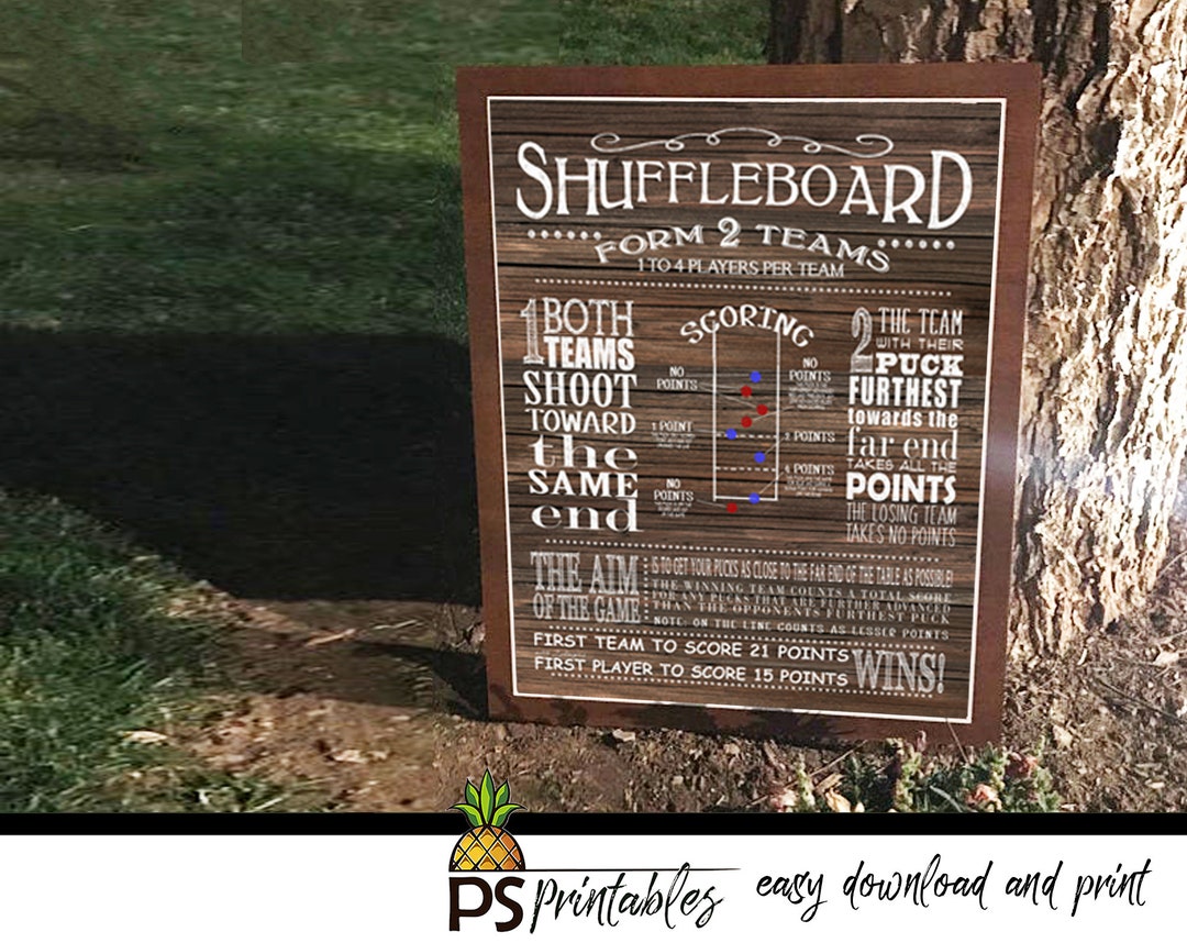 SHUFFLEBOARD Rule Sign Wood Designyard Games Instant Download