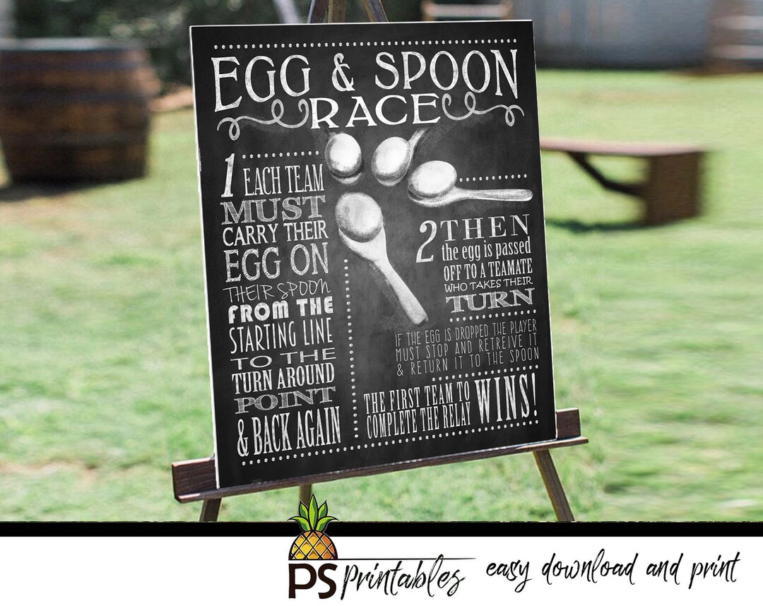Yard Games EGG and SPOON RACE Yard Game Sign Bbq Yard Games Egg and