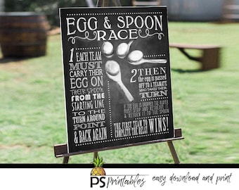 yard games - EGG and SPOON RACE yard game sign - bbq yard games - egg and spoon race - lawn game sign-printable yard sign-diy yard game sign