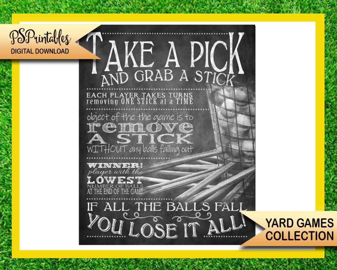 Yard Games Grab a Stick Yard Game Sign Bbq Yard Games Etsy