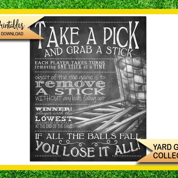 yard games - grab a stick yard game sign - bbq yard games - grab a stick rule sign - lawn game sign - printable yard sign-diy yard game sign