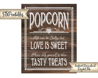 PRINTABLE Wood Wedding Sign | Popcorn Sign in Western Wedding design for your Country or Barn Wedding