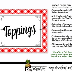 PRINTABLE Red & White Toppings Sign for Your Next Backyard BBQ, Picnic ...