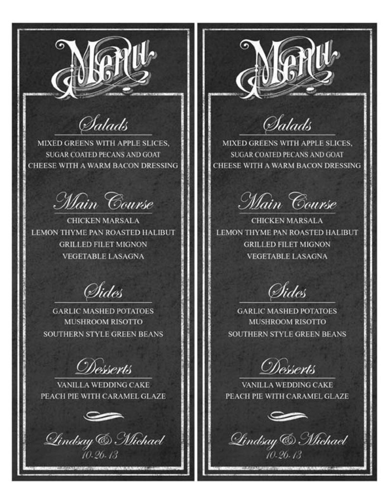 DIY Custom Menu PRINTABLE Chalkboard Menu Printable Menu Etsy